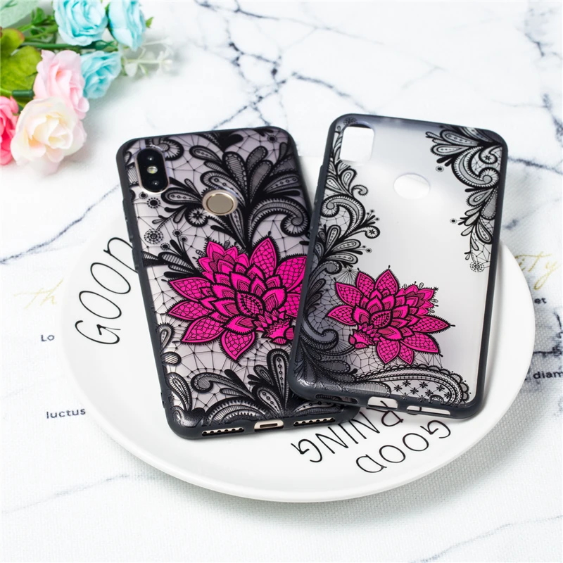 For Xiaomi Redmi S2 Case S 2 Lace Floral Phone Cases Black Rose Relief Matte Hard PC Back Cover for HATOLY |