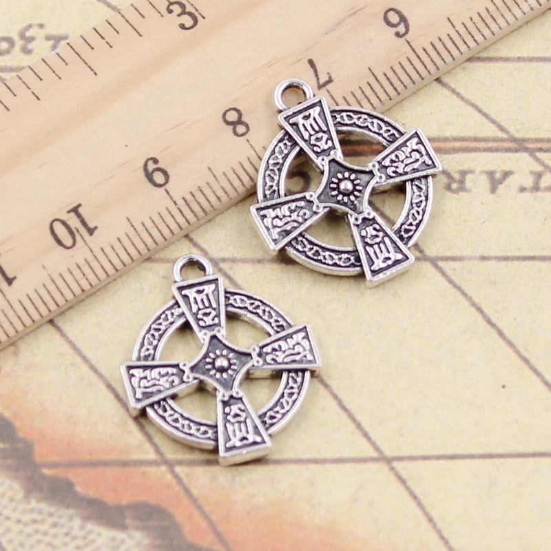

10pcs Charms Double Sided Circle Cross 23x20mm Tibetan Silver Color Pendants Antique Jewelry Making DIY Handmade Craft