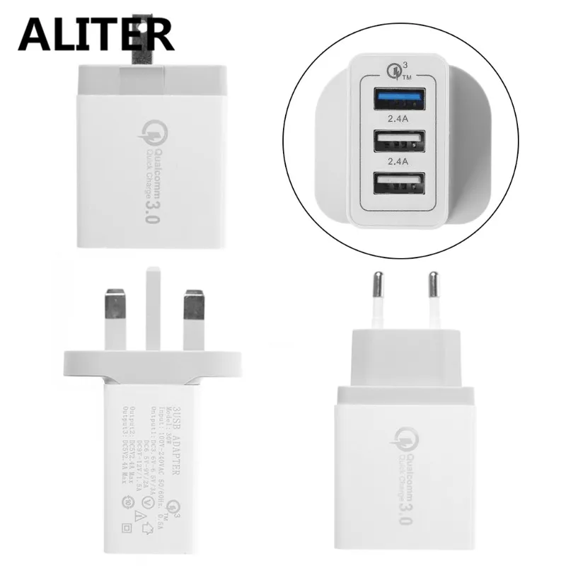 ALITER QC 3,0 30W быстрое зарядное устройство с 3 портами usb-хаб адаптер для настенного зарядного устройства EU US UK Plug