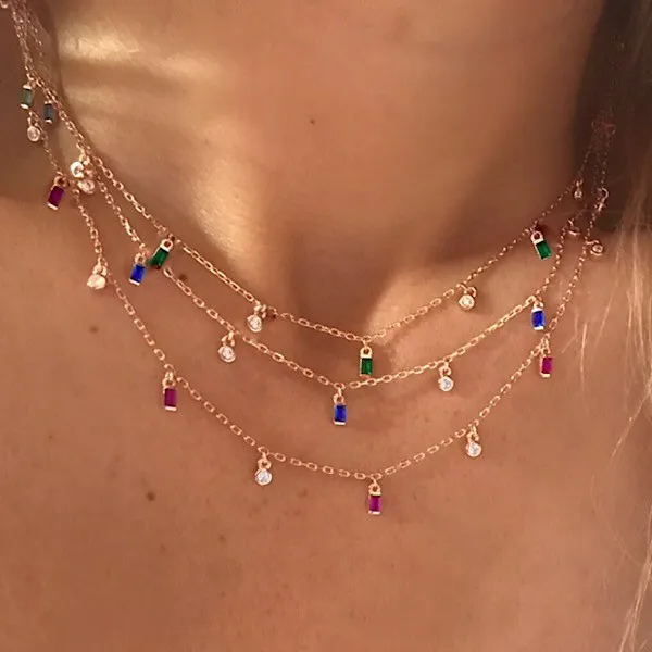 Ожерелье collarbone Новое поступление 2018 3 цвета зеленый синий красный багет Круглый