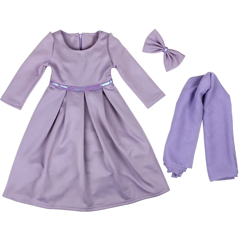 Autumn Winter Dress Muslim Girls Long Sleeve 2017 Brand 3pcs Children Clothing Sets Baby +Scarf +Bow Party Wedding | Детская одежда и
