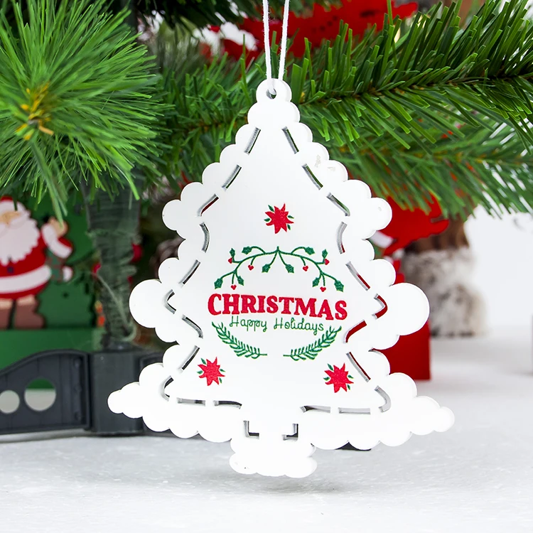 white tree Милый Санта-Клаус, бант, колокольчик, Рождественская елка, украшение, деревянный снеговик, лось, подвесной кулон, рождественские украшения для дома - Цвет: white tree
