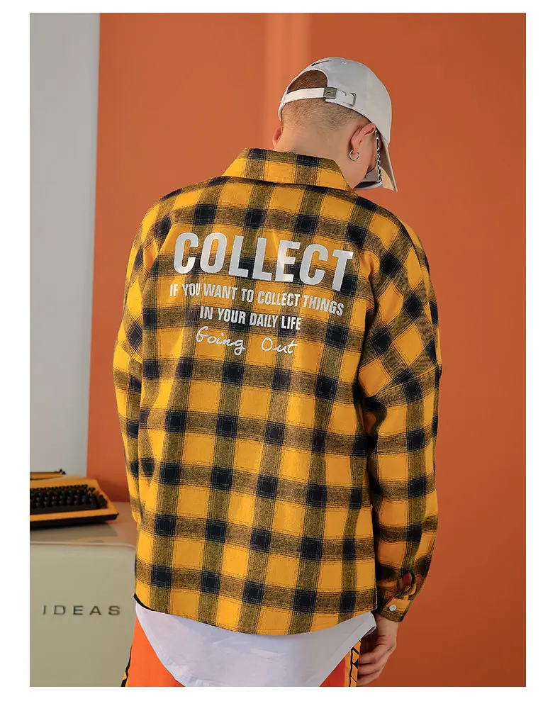 New shirt Men's Lapel checked Loose printed long sleeve | Мужская одежда