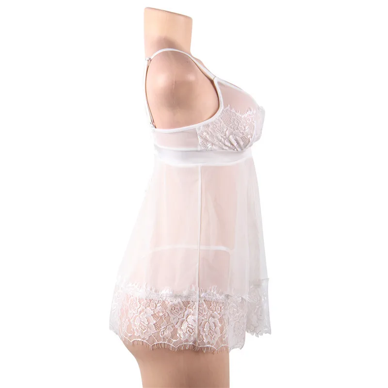 Кружевная женская ночная сорочка женское сексуальное прозрачное Летнее белое