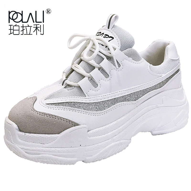 Большие размеры 35 43 обувь на платформе женские модные блестящие кроссовки