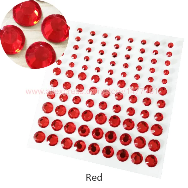 4 6 8mm Red 2 листа) 99 шт. круглые 4 мм 6 мм 8 мм акриловые стразы наклейки в виде драгоценных камней самоклеющиеся липкие хрустальные диаманты DIY украшения - Цвет: 4 6 8mm Red