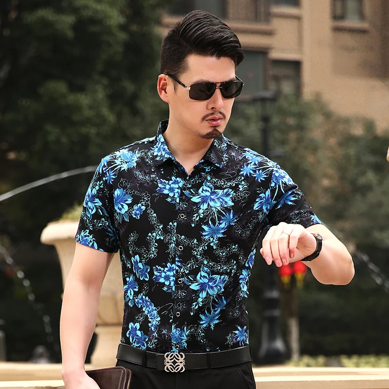 Новинка летняя модная мужская одежда с цветочным принтом коротким рукавом