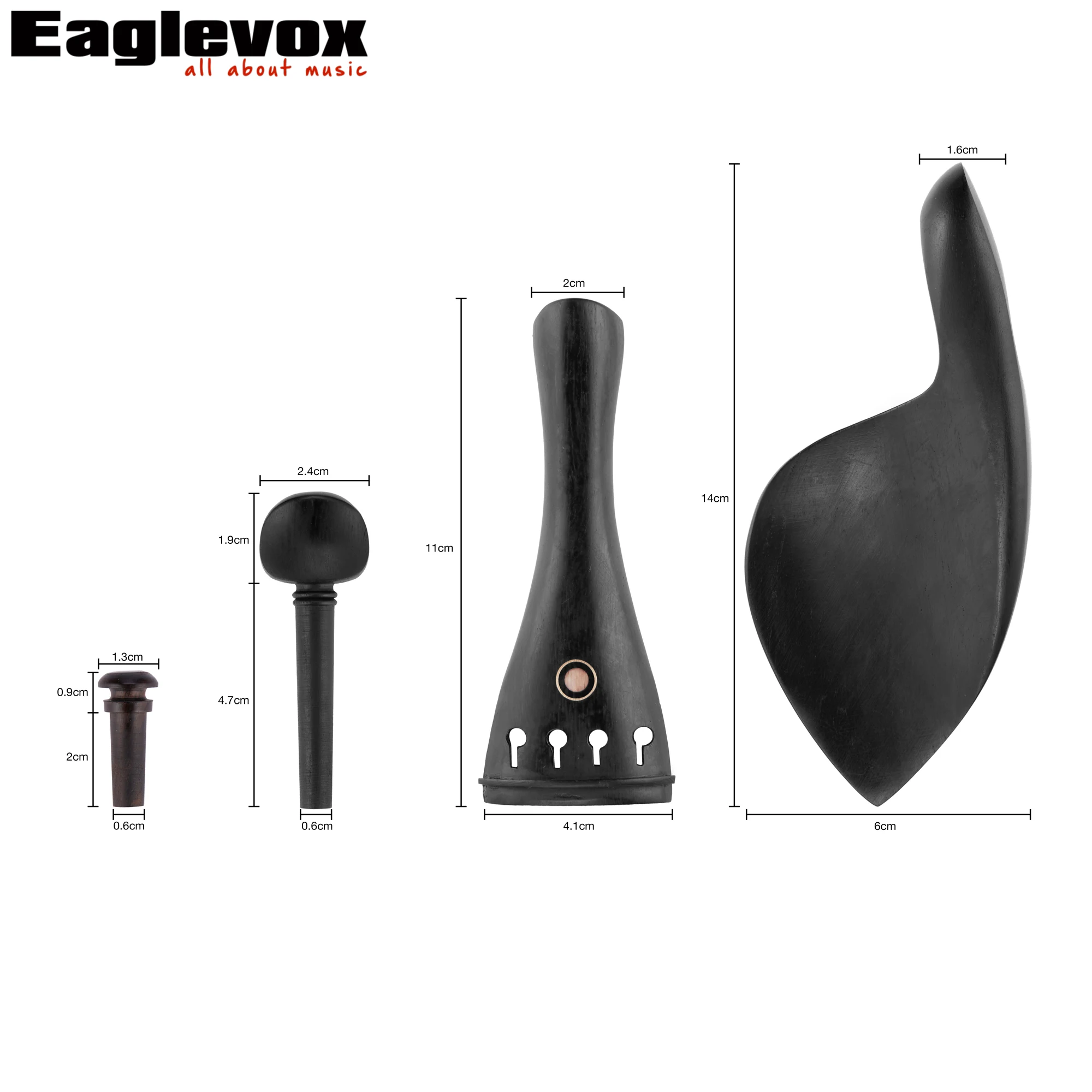 Ebony Violin Parts Chinrest Endpin Pegs Tailpiece Accessories for 4/4 | Спорт и развлечения