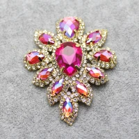 rose ab 5,8*4,5 см стекло+ Смола красочные стразы аппликация Золотая основа пояс с аппликацией пришитые Стразы для вечерние украшения свадебного платья - Цвет: rose ab