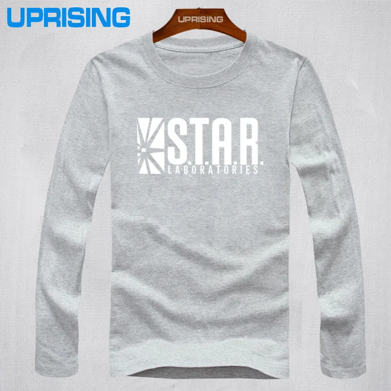 Забавные из американской драмы флэш футболки Star Laboratories футболки Готэм-Сити комиксов ТВ с надписью "Звездные лаборатории" с длинным рукавом Футболки - Цвет: gray  white