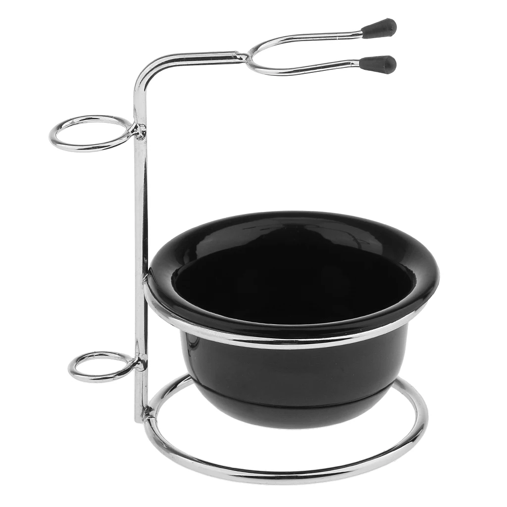 2 in 1 Silver Stainless Steel Shaving Tools Stand Holder with Acrylic Brushes Bowl Mug Kit | Красота и здоровье