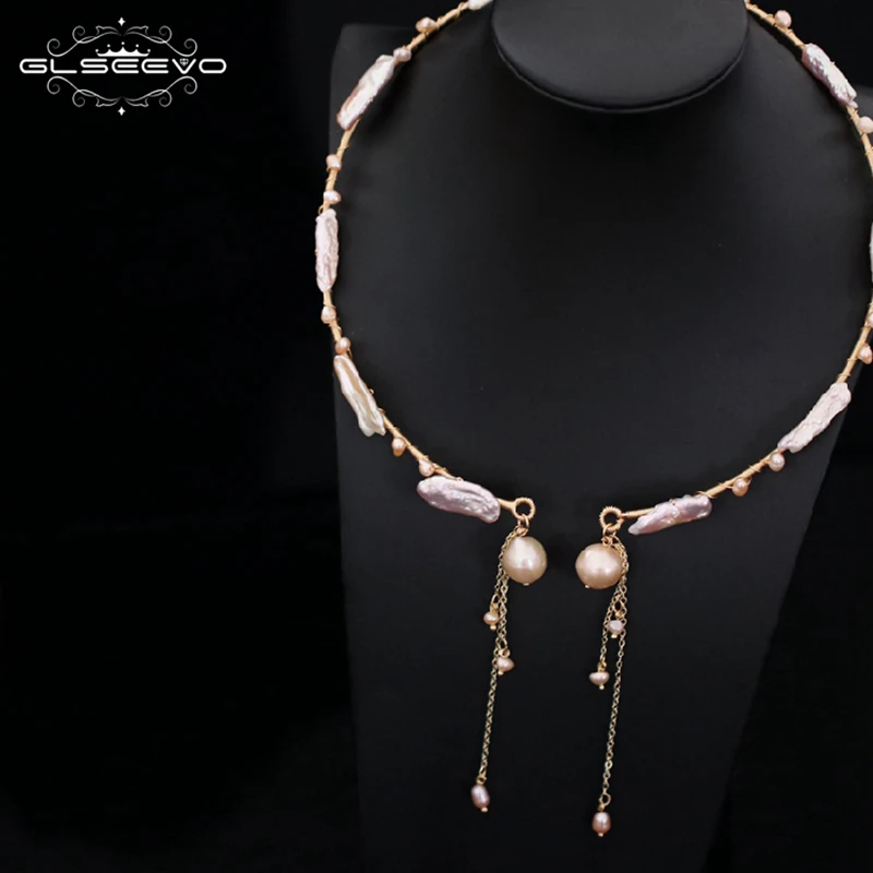 GLSEEVO Original Design Handmade Natural Fresh Water Pearl Choker Necklace For Women Wedding Fine Jewelry Collier Femme GN0076 | Украшения