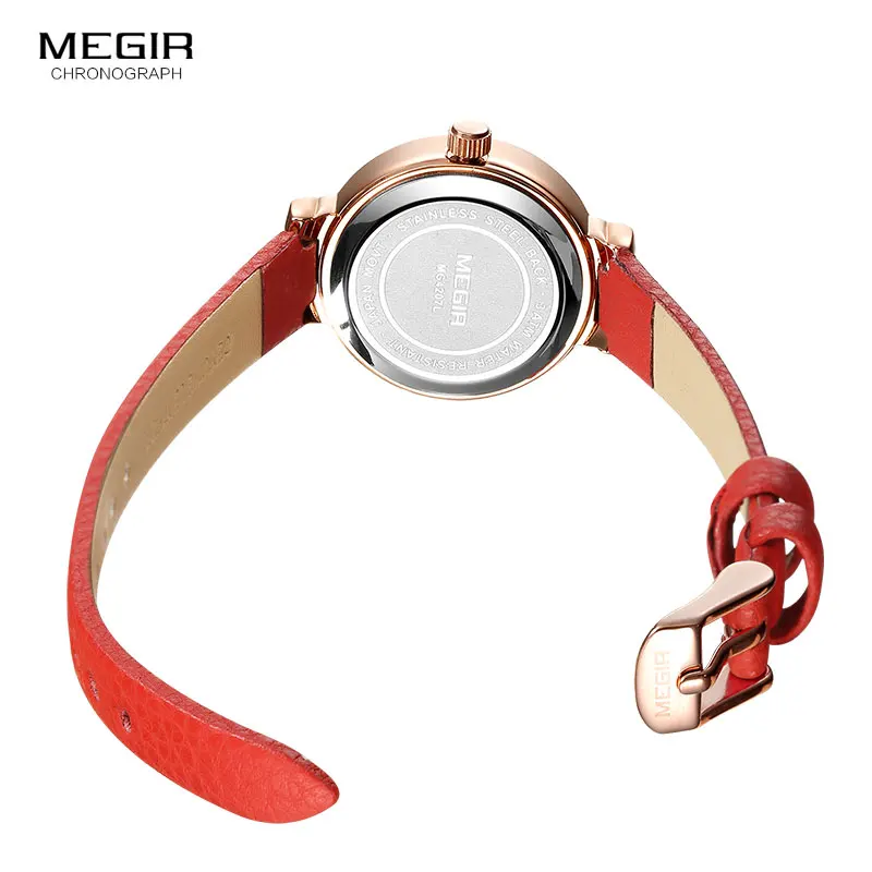 

MEGIR Women's Leather Strap Waterproof Simple Quartz Watches Luxury Analogue Wristwatch for Lady Woman Relogios Clock 4207 Red