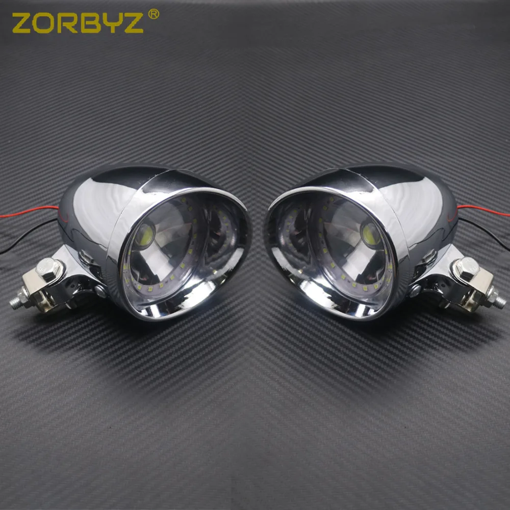 ZORBYZ мотоциклетный светодиодный хромированный пластиковый точечный противотуманный светильник с ангельским глазом и металлическим винтовым кронштейном для Kawasaki Suzuki Harley