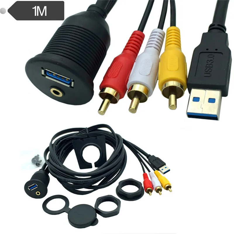 

3.5mm/RCA USB 3.0Extension Cable Audio&Video Flush Mount Set for Car Dashboard 3RCA 1m/2m
