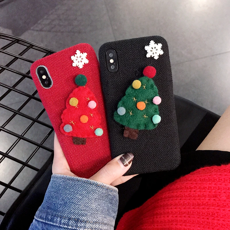 Chrismas Canvas Warm Case For iPhone 6 6s 7 8 Plus Soft Phone X XR XS Max Christmas Tree Covers |