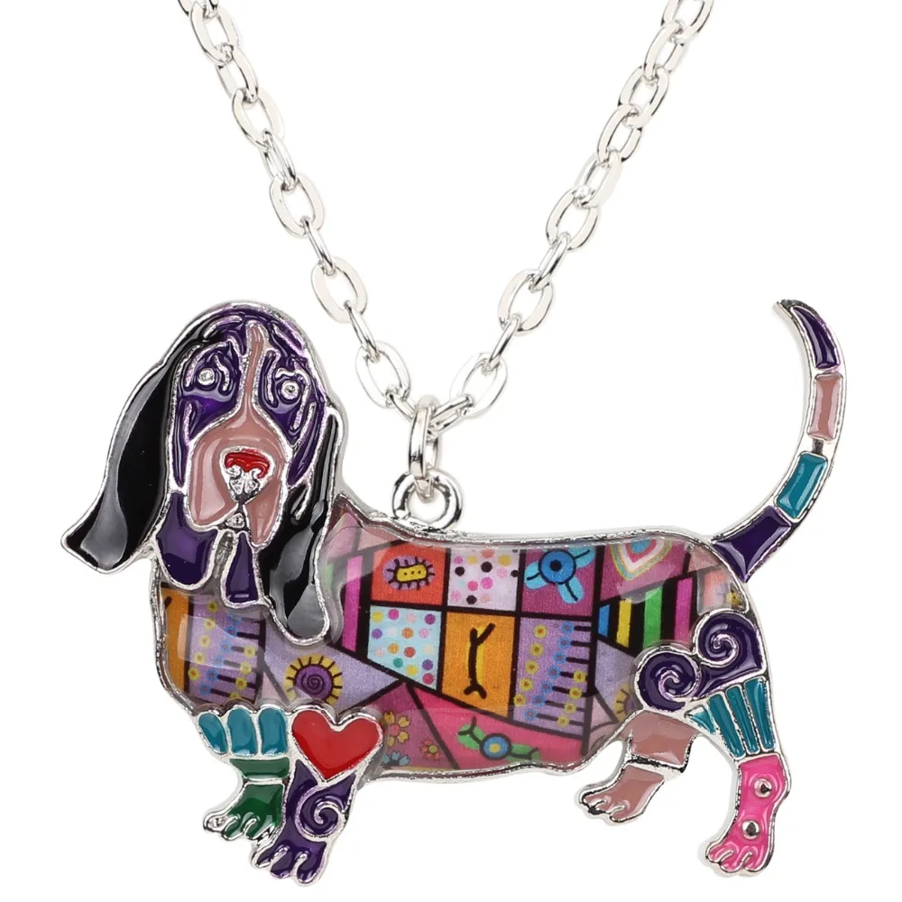 Bonsny эмалированный сплав Basset Hound Подвеска для ожерелья для собак цепь Collier мультфильм животных Ювелирные изделия для женщин девочек любителей домашних животных Прямая поставка