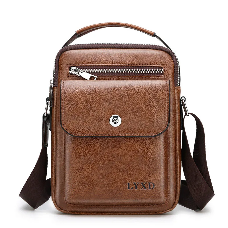 Men's PU Material Retro Style Multi-Function Small Crossbody Bag Casual Zipper Simple Design Business Travel Shoulder Bag