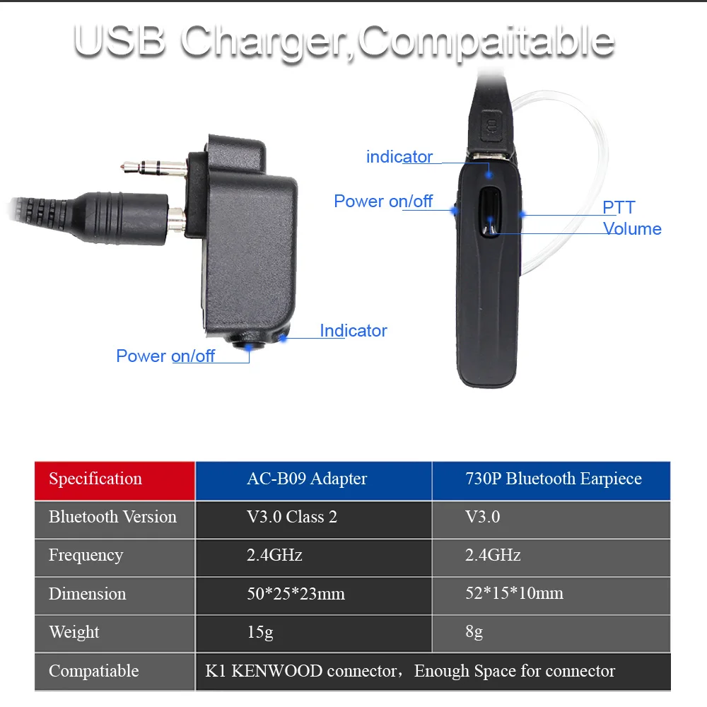 AC B09 Walkie talkie радио Hands free гарнитура bluetooth V3.0 версия применяются ко всем