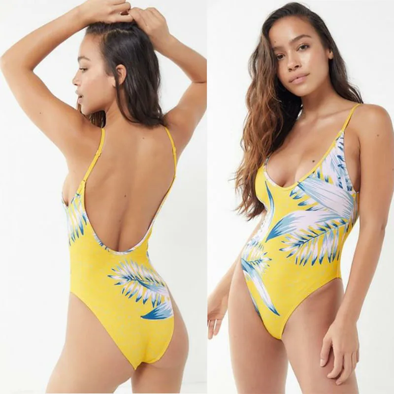 Купальник цельный с цветочным принтом и полосками на спине MQUPIN для женщин.