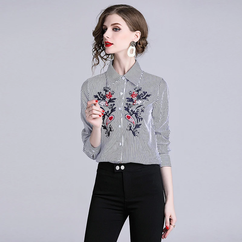 Новинка модная женская блузка с вышивкой рубашки длинным рукавом мода высокое