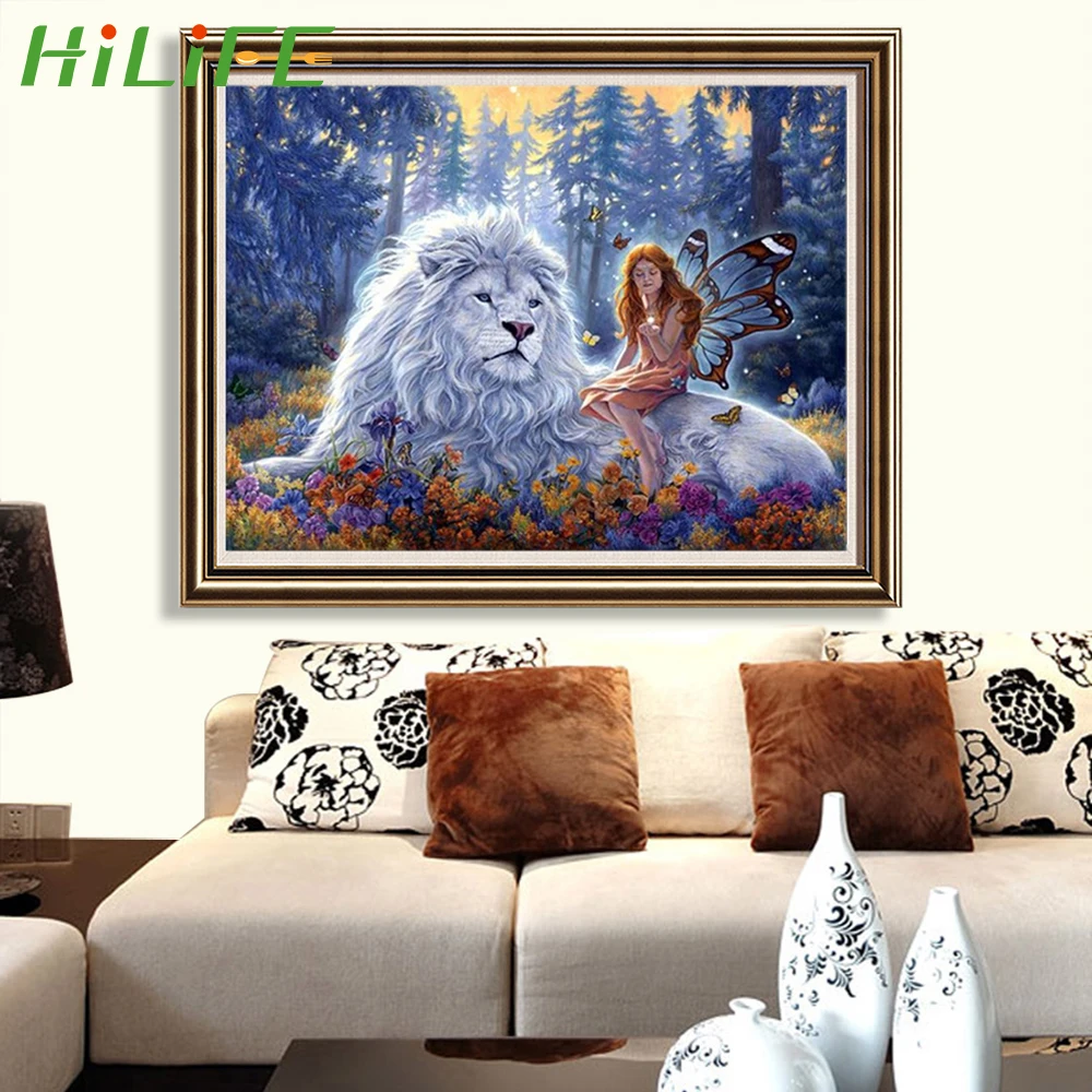 

HILIFE 5D Home Decor Diamond Embroidery Kits Lion and Beauty Girl Animal DIY Diamond Painting Cross Stitch Diamond Mosaic