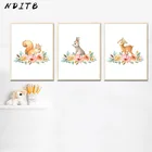 Лесное животное, цветок, искусство, холст, искусство, Настенная картина, печать, олень, картина, скандинавский Декор детской комнаты