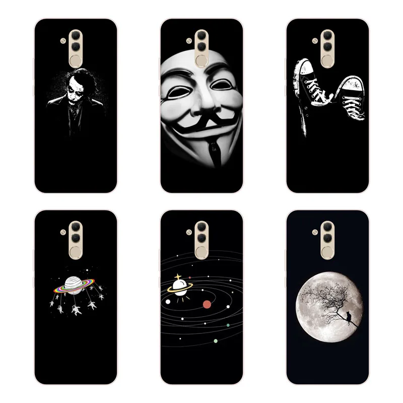 huawei mate 20 lite Case Silicon Black graffiti Painting Soft TPU Back Cover for Protect Phone cases shell |