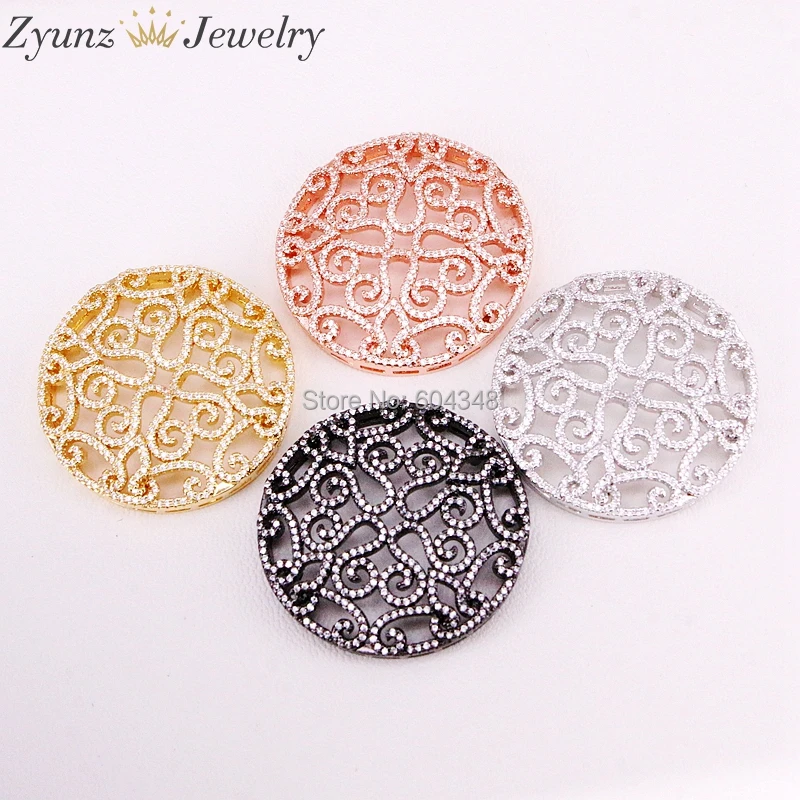 4 шт. ZYZ325-9556 CZ Pave разъем, круглый круг Шарм Разъем Кулон, цепочки и ожерелья Diy решений выводы