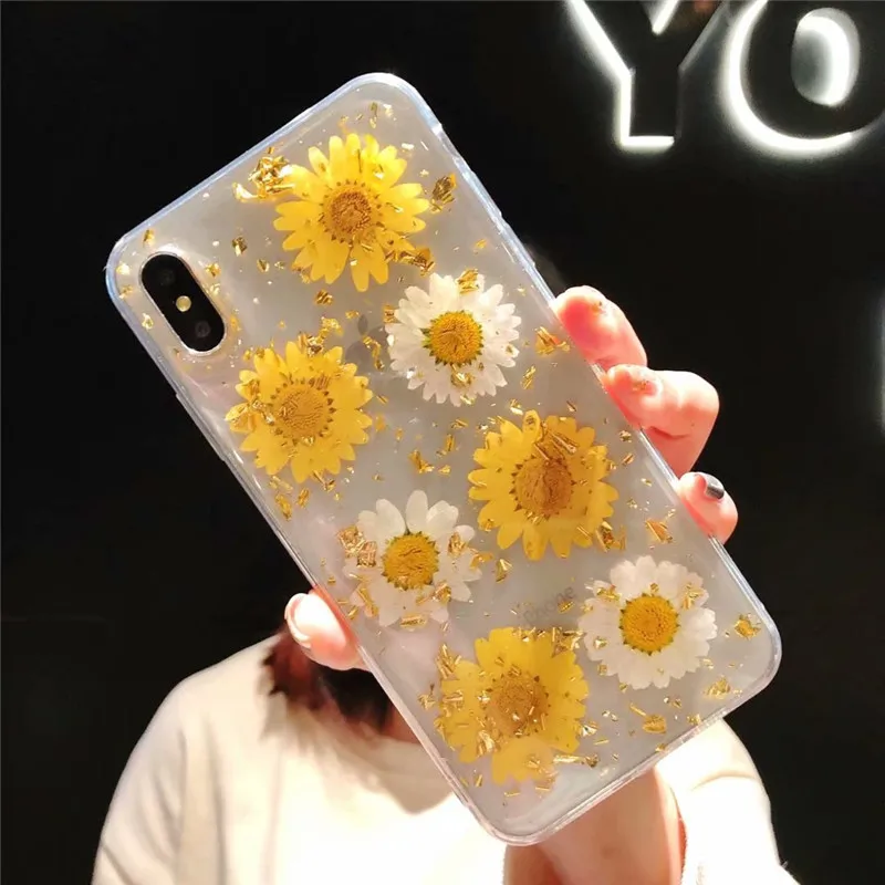 Сушеные настоящий цветок ручной работы ясно нажатия чехол для телефона iPhone 6 S 7 8