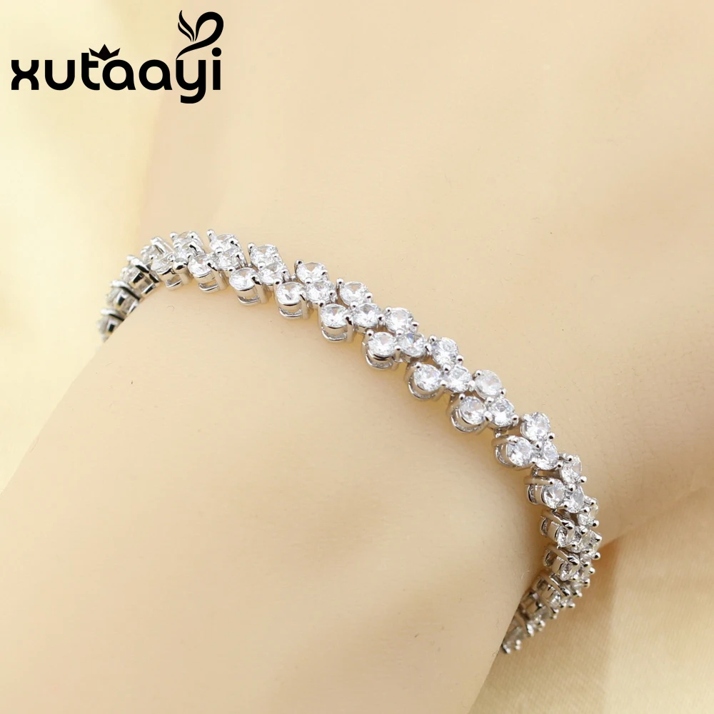 XUTAAYI Jewelry Sets Round White CZ Silver Color For Women Necklace Pendant Bracelets Long Earrings Rings Free Gift Box | Украшения и