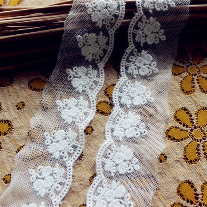 

Lace Trim 15 yard Ivory Gauze Mesh Tulle Cotton Embroidered Lace Fabric Ribbon Tapes Sewing Accessories 4CM 1.57in wide QL4K189