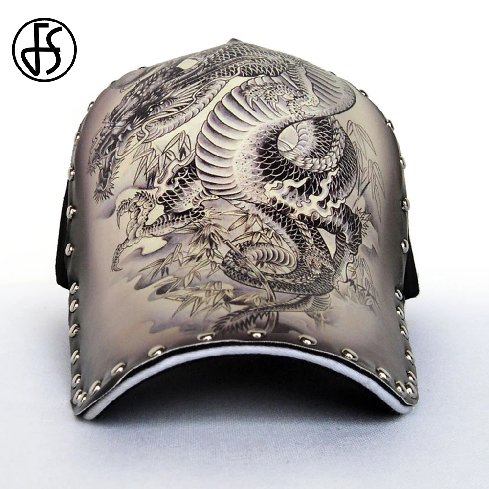 

FS 3D Printing Chinese Dragon Baseball Caps For Women With Rivet Streetwear Men Caps And Hats Hip Hop Cap Snapback Bone 2019