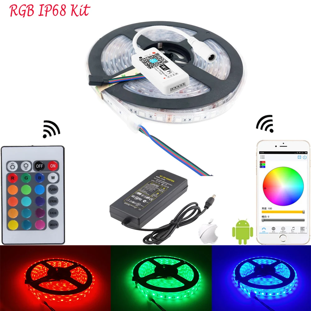 Светодиодные ленты 5050 RGB с Wi Fi осветительная лента 60 светодиодный одов/м IP65 IP67 IP68