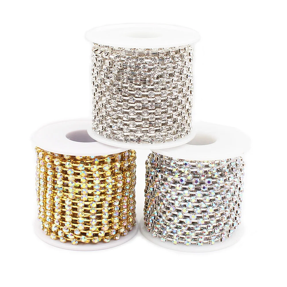 

Hot 10yards/lot 4.0mm Rhinestones Cup Chain One Pearl One Stones Strass Trim With Gold Metal Base Rhinestones Chain For Clothes