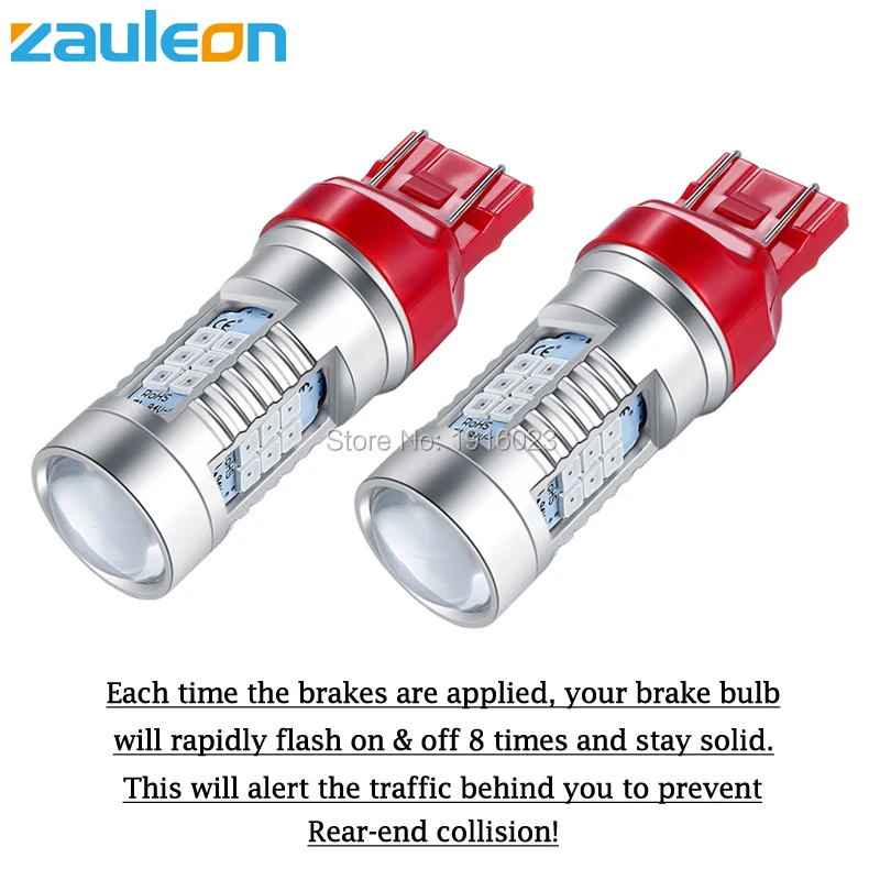 Zauleon 2 шт. 7443 W21/5 Вт Красный светодиодный стробоскопический светильник для заднего