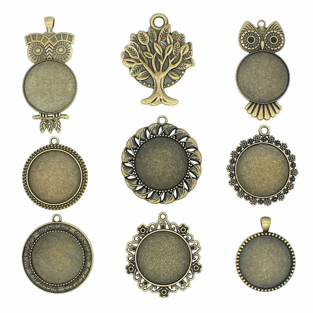 

Fit 30mm Round Glass Cabochon Base Setting Pendant Tray For Jewelry DIY Making Antique Bronze Color Antique Silver Color
