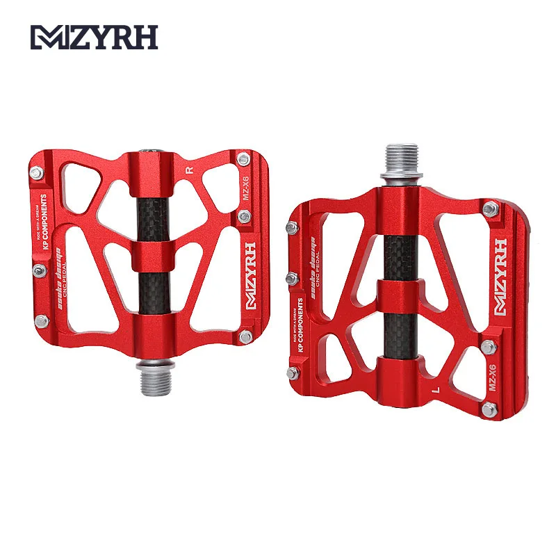 MZYRH X6 горный велосипед педали алюминиевый сплав 3 герметичные подшипники педали MTB велосипед углеродное волокно Большой протектор педали для велосипеда запчасти - Цвет: red