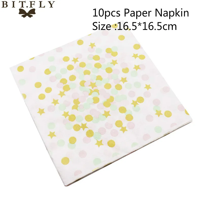 Gold PinK Napkin BIT.FLY, Золотая фольга, одноразовая посуда на день рождения, детская вечеринка, розовая/синяя бумажная тарелка, салфетки под чашки для мальчиков/девочек, украшения для вечеринки сделанные своими руками - Цвет: Gold PinK Napkin