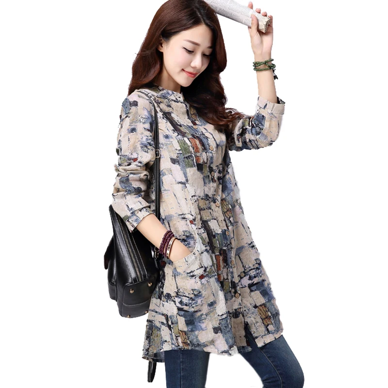 Женские топы осенняя мода 2017 длинная рубашка брендовая Новая блузка с длинным