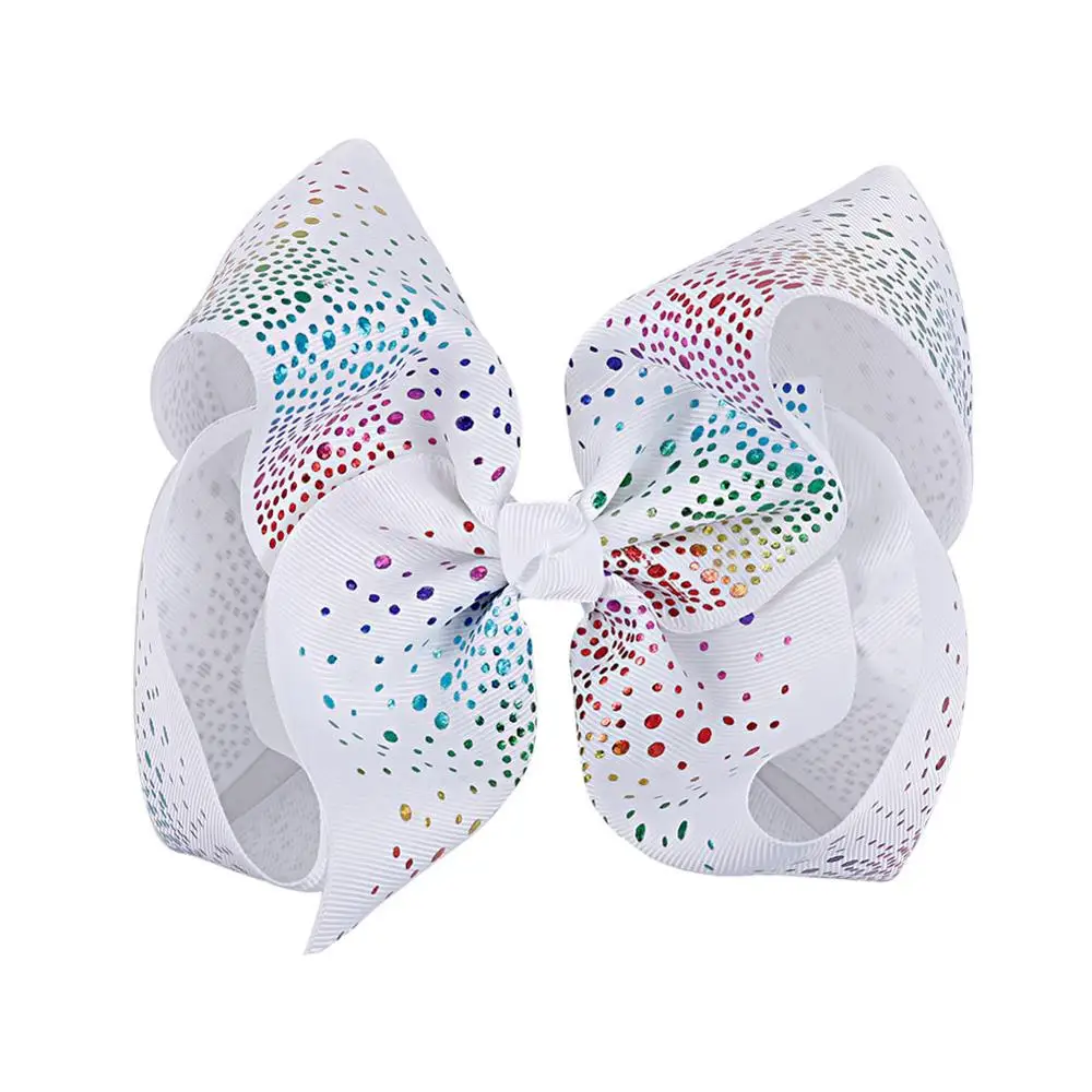 1pc 8inch hairbow 2 ярда/рулон "(75 мм) Лазерная корсажная лента в разноцветный горошек лента DIY заколки для волос аксессуары для свадьбы Радужный Декор Подарочная коробочка - Цвет: 1pc 8inch hairbow