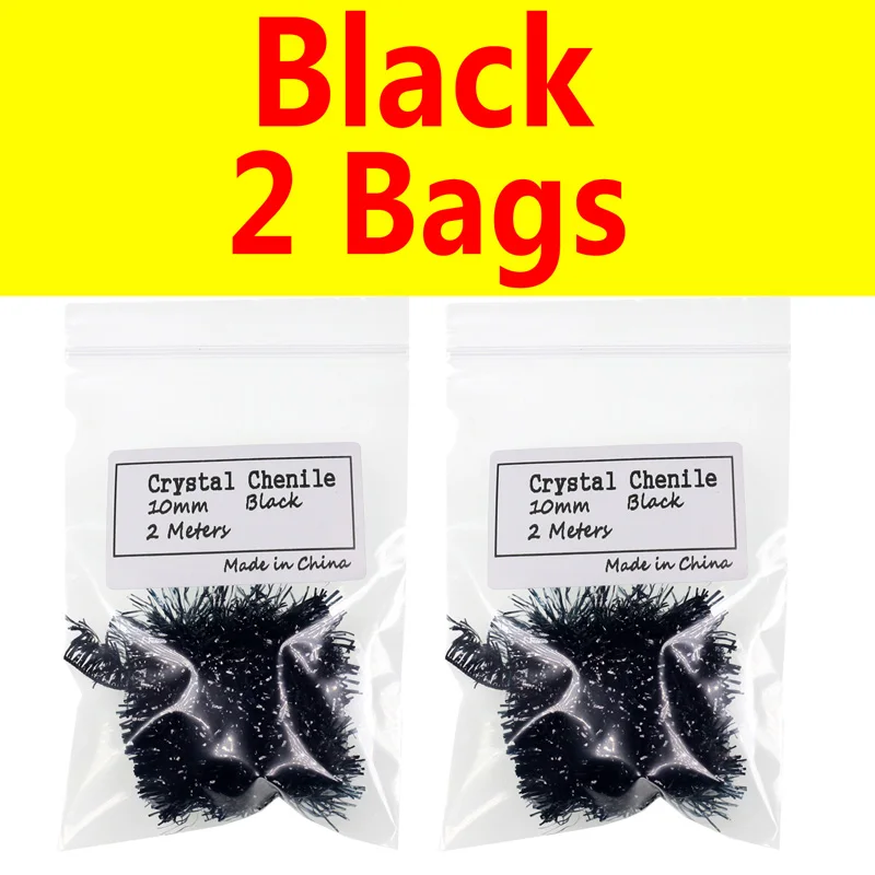 2 bags black Bimoo 2 шт 10 мм для завязывания мушек Кристалл Flash Chenile Hackle Flasher для стримера яйцо лосось форель материал для завязывания мушек FL зеленый розовый - Цвет: 2 bags black