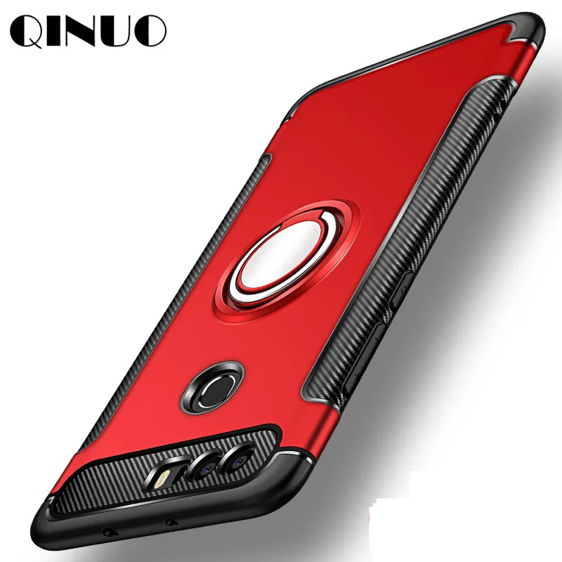 QINUO Magnetic Armor Ring Holder Cover Case For Huawei Honor Note 10 7x V8 9 V10 Lite V9 Play carbon fiber Coque C6Pro | Мобильные