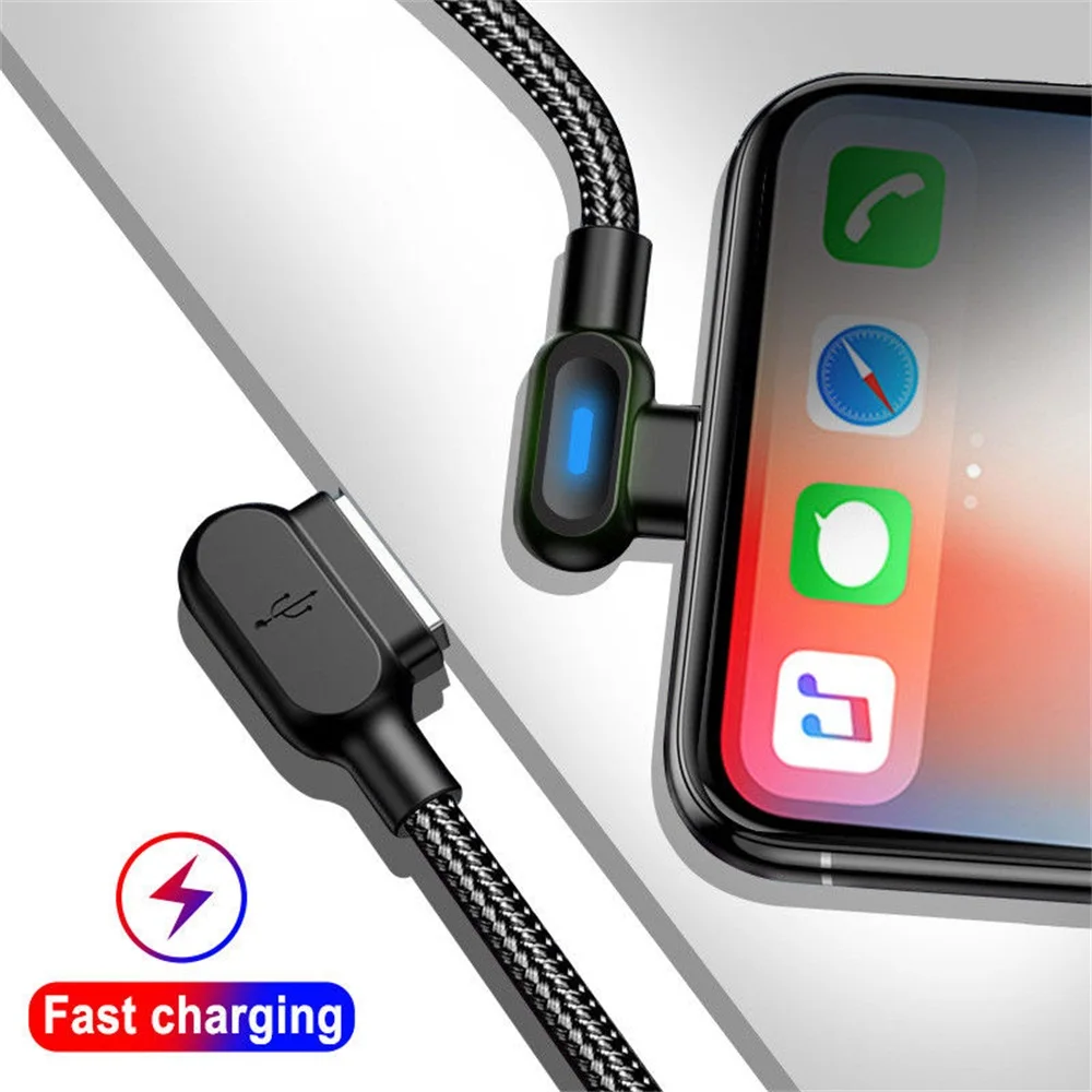 Полезный 1 шт. 90 ° Угол Micro USB Type C светодиодный шнур для быстрой зарядки и
