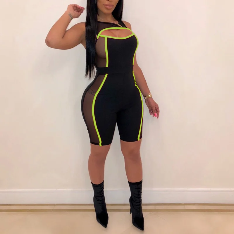 Сексуальные сетчатые комбинезоны с отверстиями женские без рукавов тонкий