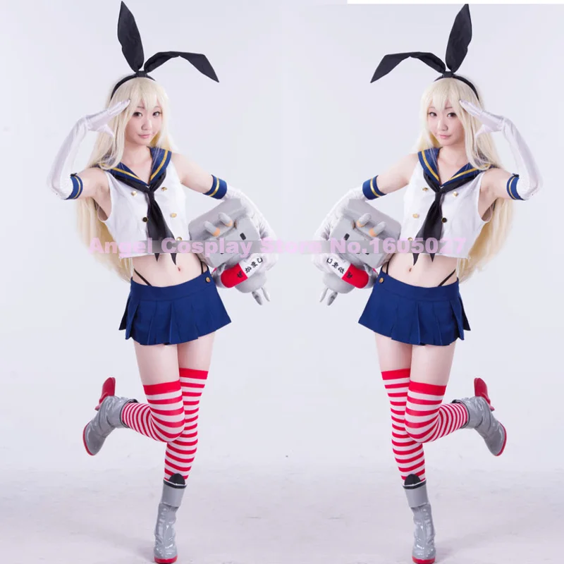 Красивый костюм для косплея из аниме Kantai Collection Shimakaze Nany топ + юбка перчатки носки