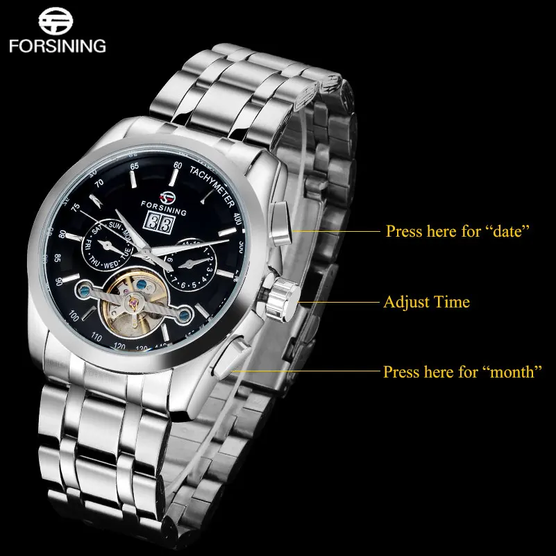 FORSINING 2017 Роскошные Брендовые Часы для мужчин из нержавеющей стали механические