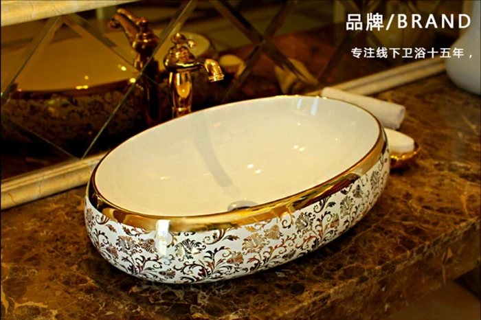 

BIG Big Oval Bathroom Lavabo Ceramic Counter Top Wash Basin Cloakroom Hand Painted Vessel Sink bowl