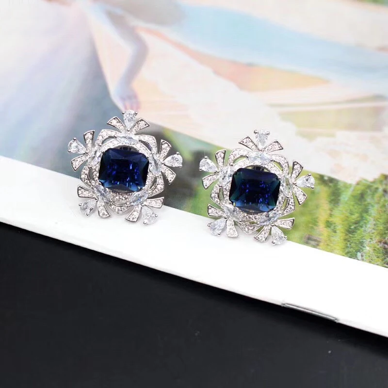 Blue Stone Дизайнерские Модные ювелирные изделия из меди 3A кубического циркония вечерние серьги - Окраска металла: Blue Stone