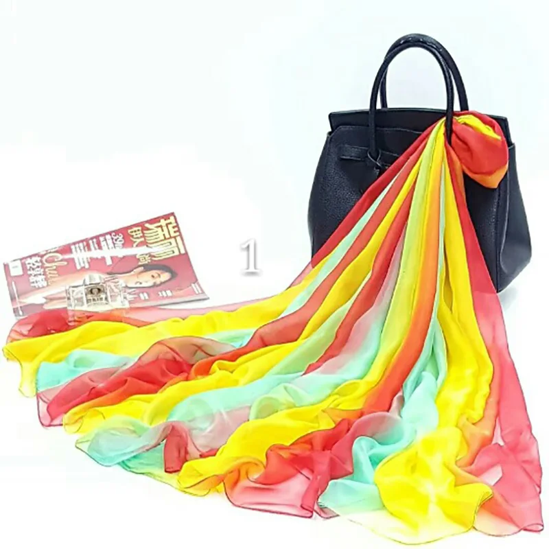 Шифоновый шелковый шарф в стиле оверсайз радужная марля летний Солнцезащитный